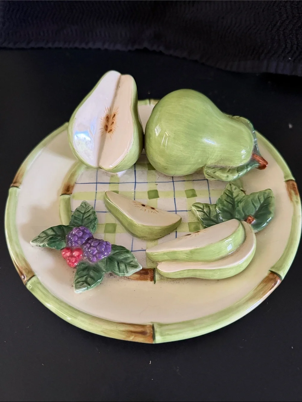 Bella Casa by Ganz Vintage 3D Green Pear Ceramic Decorative Plate